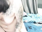 颜值不错全身纹身新人妹子和炮友啪啪 脱光光手指摸逼口交上位骑坐猛操